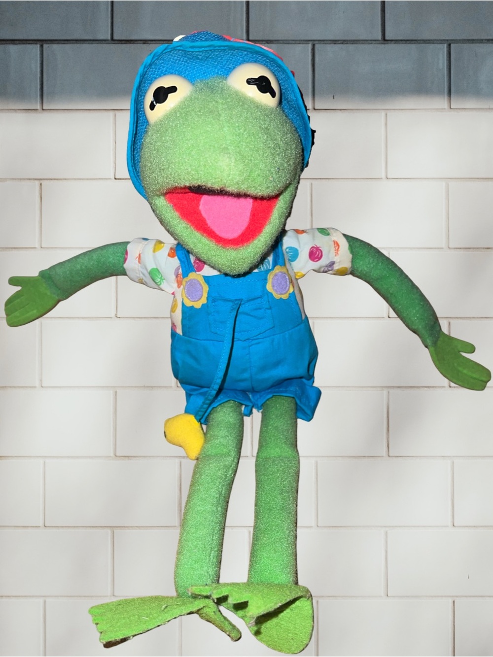 Vintage 1993 Kermit the Frog Plush Farmer Muppets Kid Dimension Hasbro